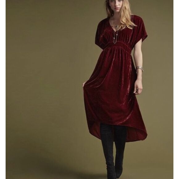 Cabi Crushed Velvet Burgundy Grace Tribute Dress Sz XS Empire Waist Whimsygoth - Picture 9 of 9